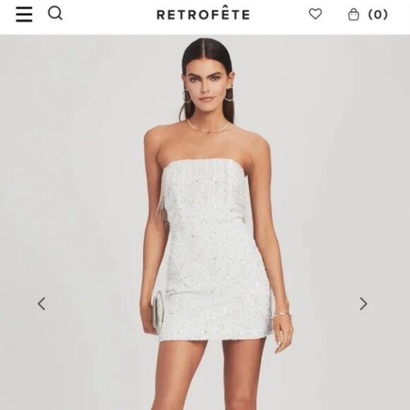 Retrofete Dresses & Skirts - Retrofete White Sequin Dress with Fringe